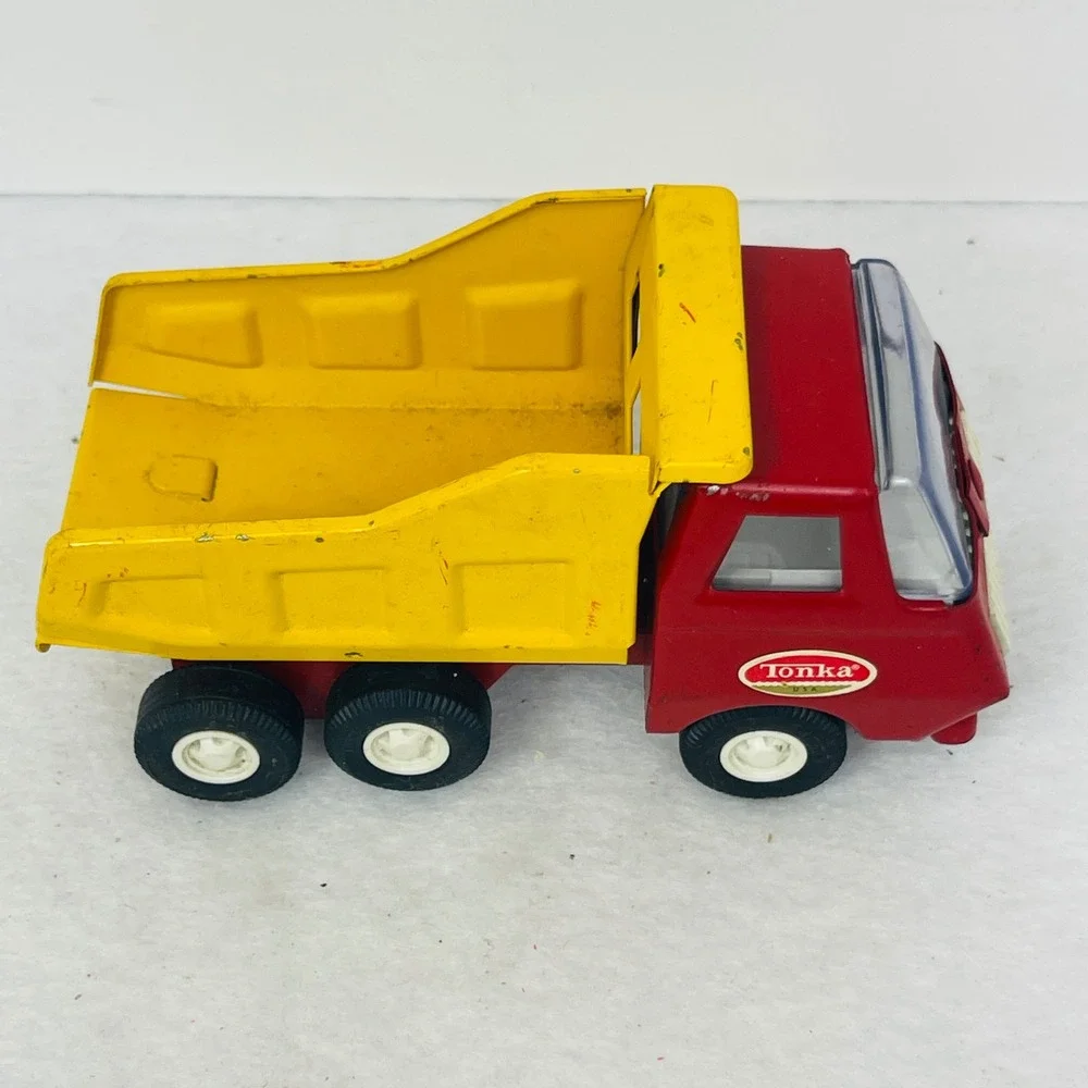 Vintage Tonka USA Red and Yellow Diecast Metal Mini Dump Truck Construction Toy